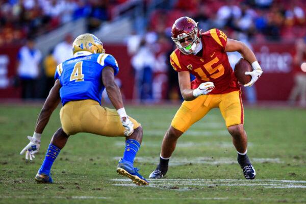 The University of Southern California (USC) Trojans play football against the University of California–Los Angeles (UCLA) Bruins at Los Angeles Memorial Coliseum in Los Angeles, Calif., on Nov. 23, 2019. (Sean M. Haffey/Getty Images)
