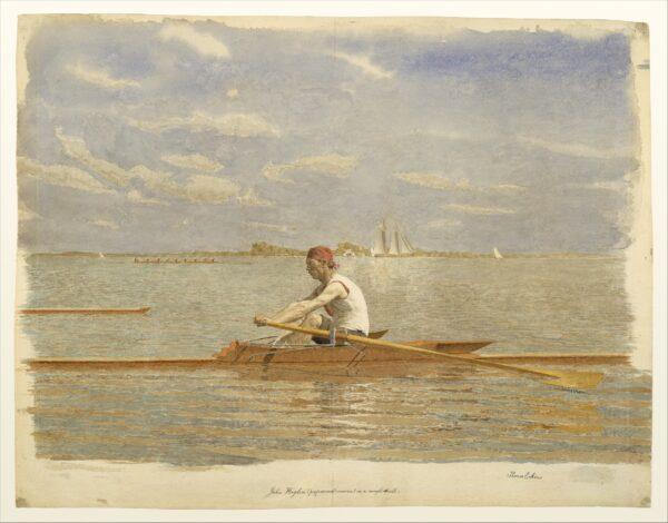 "John Biglin in a Single Scull," circa 1873, by Thomas Eakins. Watercolor on off-white wove paper; 19 5/16 inches by 24 7/8 inches. Fletcher Fund, 1924, The Metropolitan Museum of Art, New York. (Public Domain)