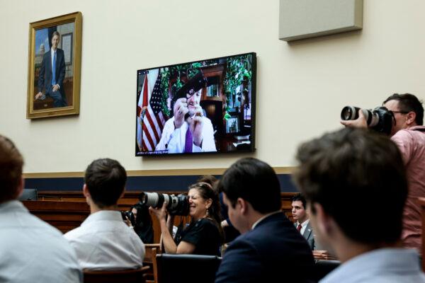 Rep. Greg Steube (R-Fla) demonstrates assembling his handgun as he speaks remotely during a House Judiciary Committee mark up hearing in the Rayburn House Office Building in Washington, DC, on June 2, 2022. (Anna Moneymaker/Getty Images)