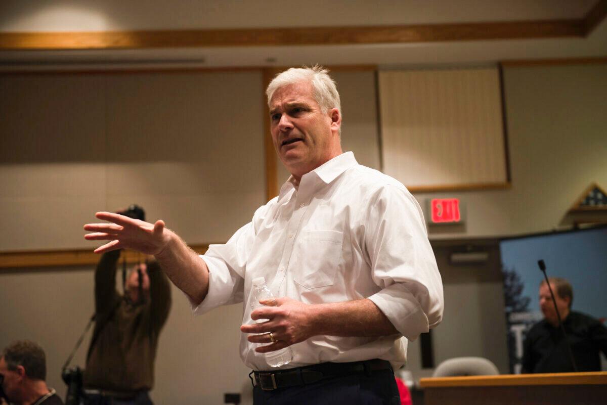 Rep Tom Emmer (R-MN) responds to a question at a town hall meeting in Sartell, Minnesota, on Feb. 22, 2017. (Stephen Maturen/Getty Images)