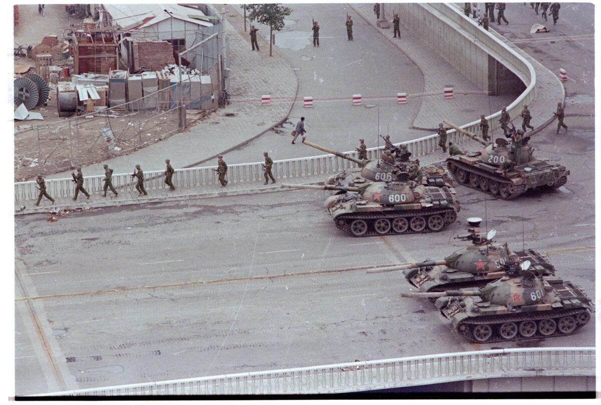 Tanks sit in a street in Beijing on June 6, 1989, two days after the suppression of the pro-democracy protests in Tiananmen Square. (David Turnley/Getty Images)