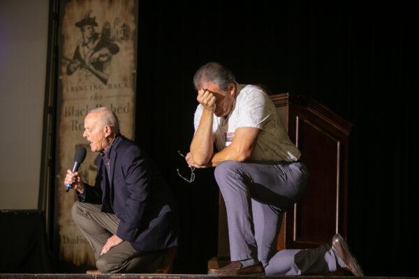 Liberty Pastors founder Paul Blair (right) kneels in prayer during a conference in Grapevine, Texas, encouraging patriotism within Christian churches on Aug. 30, 2020. (Courtesy of Liberty Pastors)
