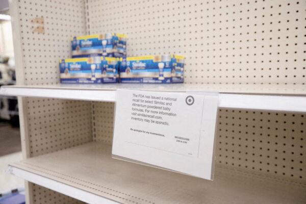 Empty shelves show a shortage of baby formula at a Target store in San Antonio, Texas, on May 10, 2022. (Kaylee Greenlee Beal/Reuters)