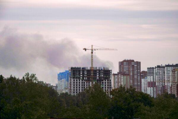 Smoke rises after Russian missile strikes in Kyiv, Ukraine, on June 5, 2022. (Natacha Pisarenko/AP Photo)