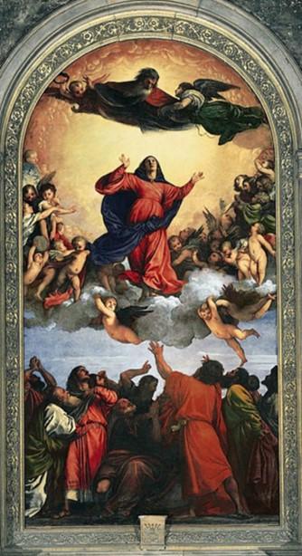 “Assumption of the Virgin,” 1518, by Titian. Oil on wood, 21.9 feet by 11.2 feet. (Public Domain)