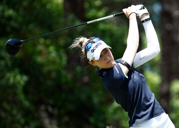 Nelly Korda plays her tee shot on the second hole during the final round of the 77th U.S. Women's Open at Pine Needles Lodge and Golf Club, North Carolina, on June 5, 2022. (Jared C. Tilton/Getty Images)