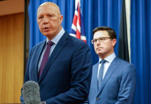 Australian Opposition Leader Peter Dutton speaks to the media during a press conference at the Commonwealth Parliament Offices in Brisbane, Australia, on June 5, 2022. (AAP Image/Russell Freeman)