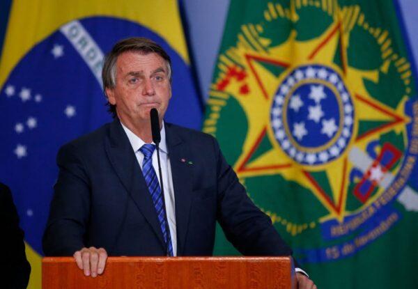 Brazil's President Jair Bolsonaro speaks during a ceremony at the Planalto Palace in Brasilia, Brazil, on May 25, 2022. (Sergio Lima/AFP via Getty Images)