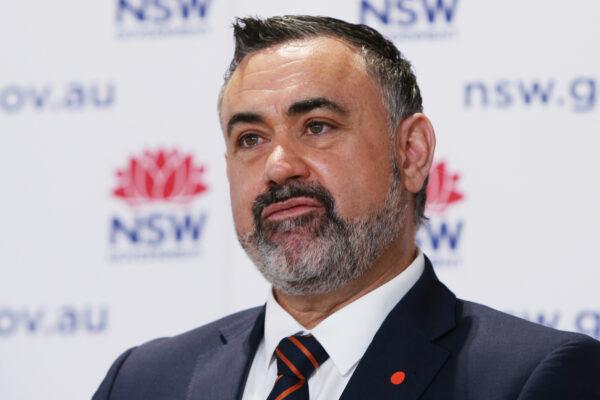 Former NSW Deputy Premier John Barilaro speaks during a COVID-19 update and press conference in Sydney, Australia, on Aug. 23, 2021. (Lisa Maree Williams - Pool/Getty Images)