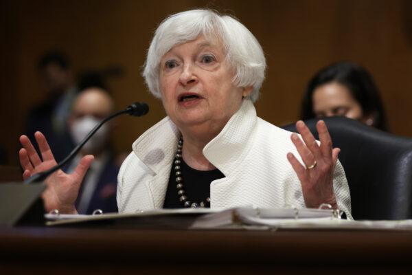 Secretary of the Treasury Janet Yellen testifies during a hearing before Senate Finance Committee at Dirksen Senate Office Building on Capitol Hill in Washington on June 7, 2022. (Alex Wong/Getty Images)