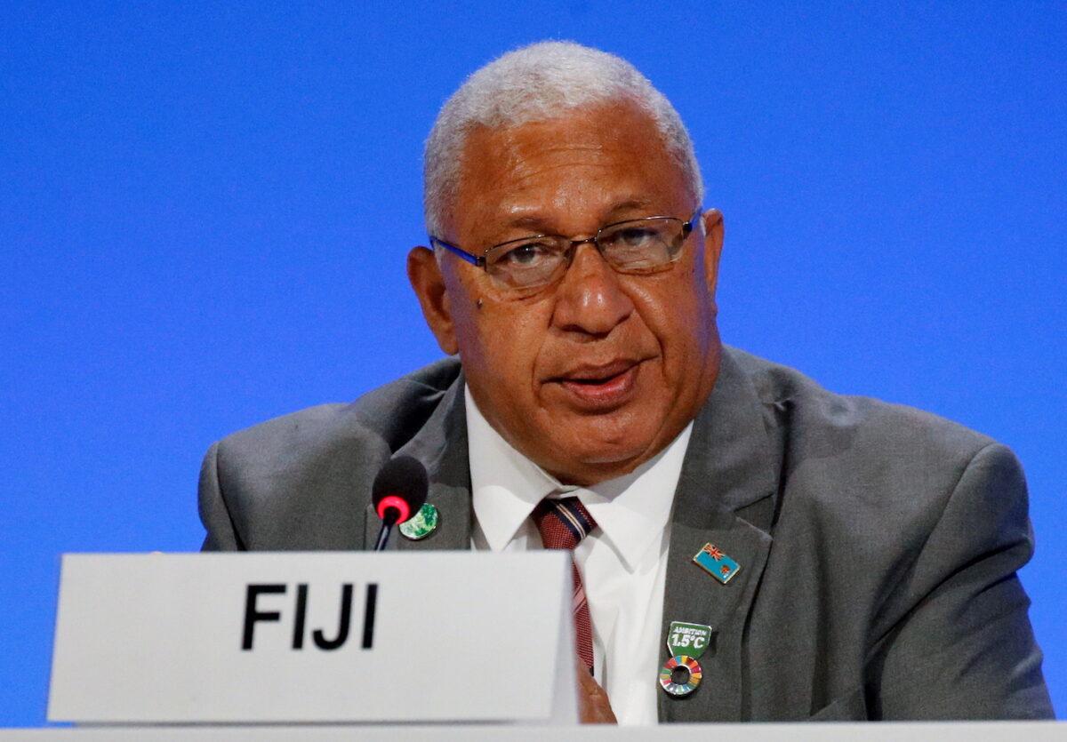 Fiji Prime Minister Josaia Voreqe "Frank" Bainimarama attends a meeting on day three of COP26 at SECC in Glasgow, Scotland, on Nov. 2, 2021. (Phil Noble/Pool/Getty Images)