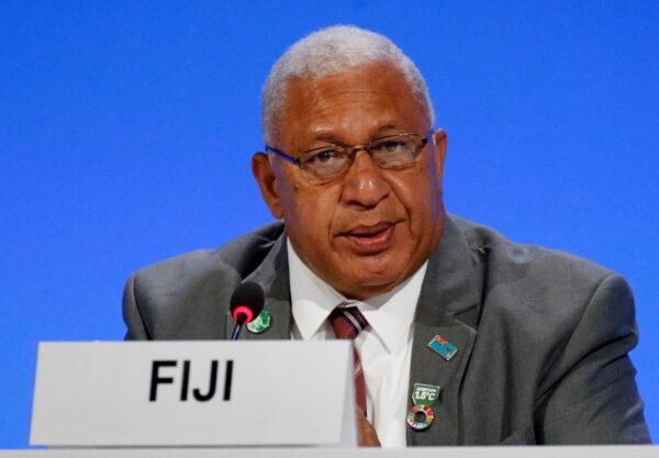 Fiji Prime Minister Josaia Voreqe "Frank" Bainimarama attends a meeting on day three of COP26 at SECC in Glasgow, Scotland on Nov. 2, 2021. (Phil Noble/Pool/Getty Images)