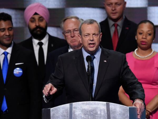 Gen. John Allen (ret. USMC), former commander of International Security Assistance Forces, and commander of U.S. Forces - Afghanistan, addresses delegates on the fourth and final day of the Democratic National Convention at Wells Fargo Center in Philadelphia, on July 28, 2016. (Saul Loeb/AFP via Getty Images)