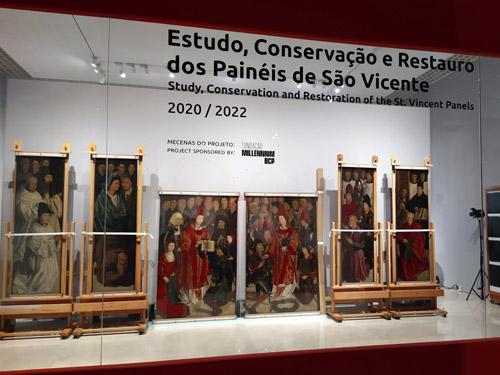 The "St. Vincent Panels" under restoration at the National Antique Art Museum of Lisbon. (Courtesy of National Antique Art Museum in Lisbon)