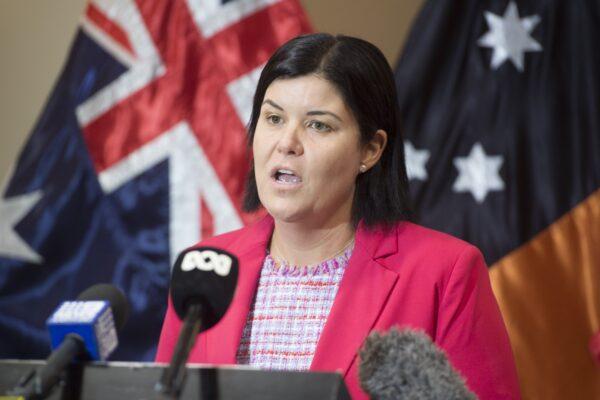 Chief Minister Natasha Fyles speaks during a press conference in Darwin, Australia, on May 13, 2022. (AAP Image/Aaron Bunch)