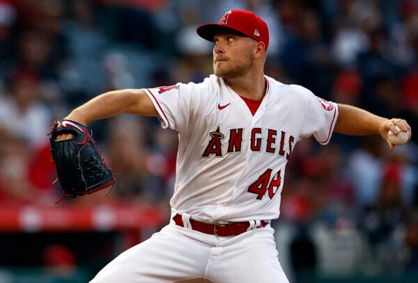 Reid Detmers #48 of the Los Angeles Angels throws against the Boston Red Sox in the third inning at Angel Stadium, in Anaheim, on June 8, 2022. (Ronald Martinez/Getty Images)