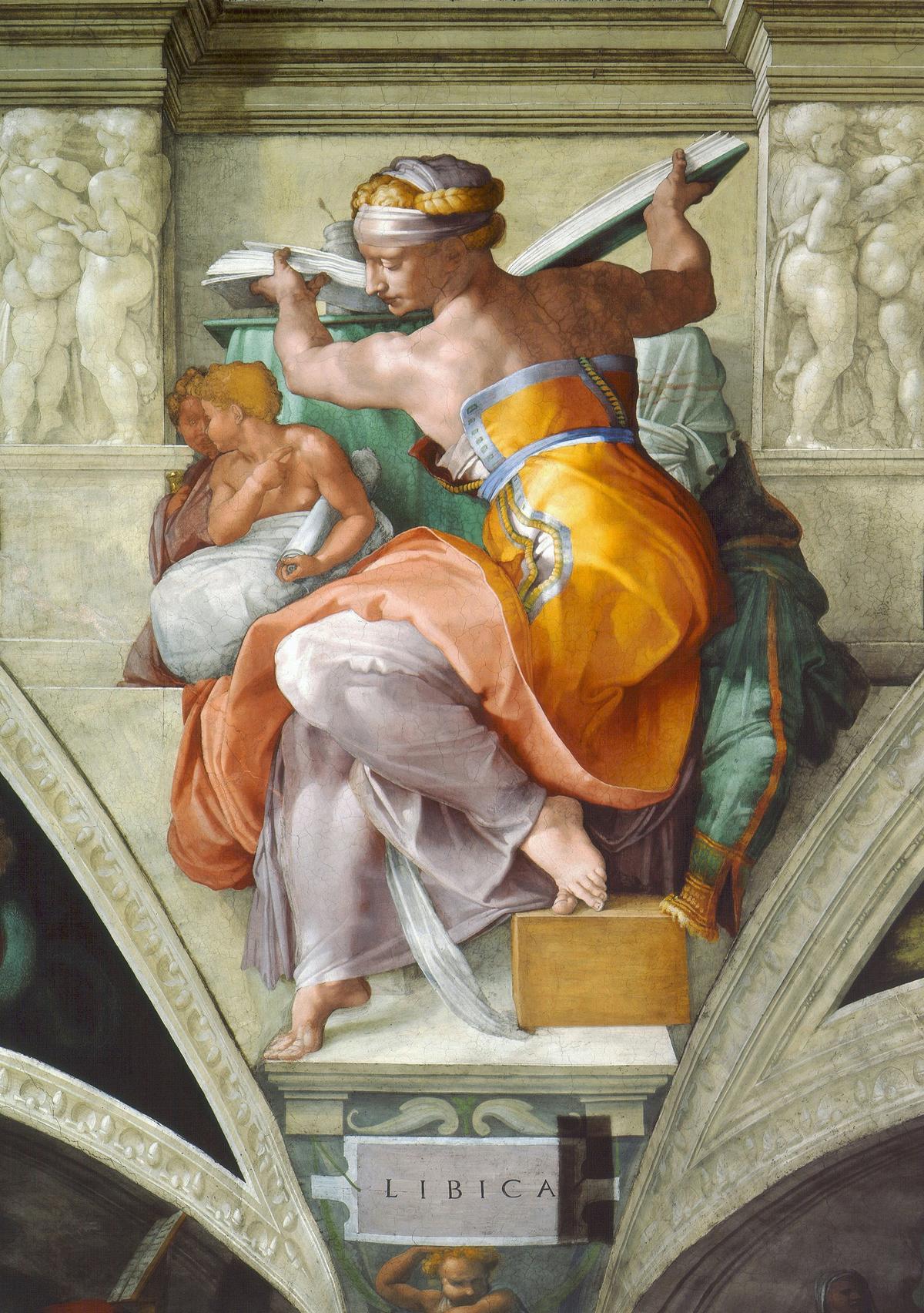 The Libyan Sibyl, between 1508-1512, by Michelangelo. Fresco, Sistine Chapel, Vatican. (Public Domain)