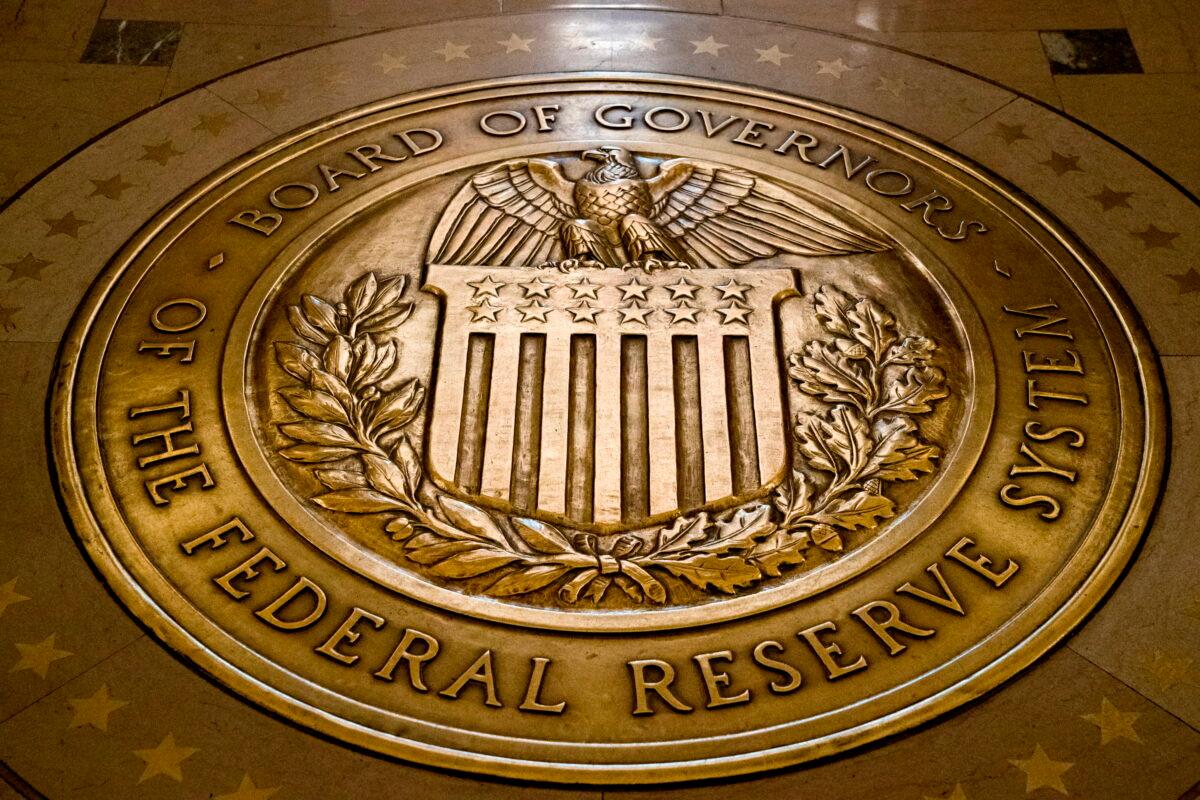  The seal of the Board of Governors of the United States Federal Reserve System is displayed in the ground at the Marriner S. Eccles Federal Reserve Board Building in Washington on Feb. 5, 2018. (Andrew Harnik/AP Photo)