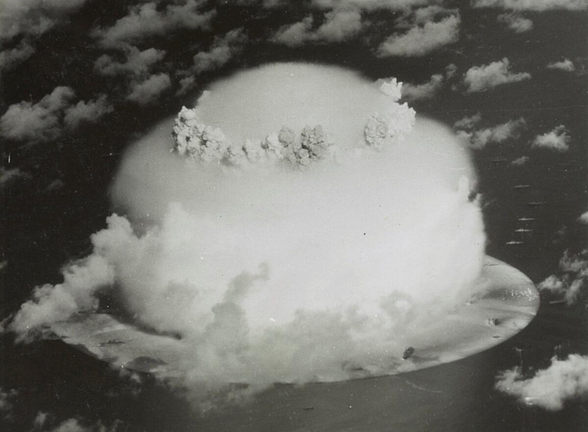 A mushroom cloud rises with ships below during Operation Crossroads nuclear weapons test on Bikini Atoll, Marshall Islands, in this 1946 handout. (U.S. Library of Congress/Handout via Reuters)
