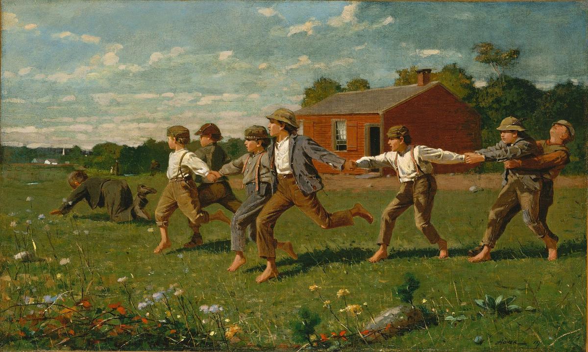 "Snap the Whip," 1872, by Winslow Homer. Oil on canvas; 12 inches by 20 inches. Metropolitan Museum of Art, New York. (Public Domain)