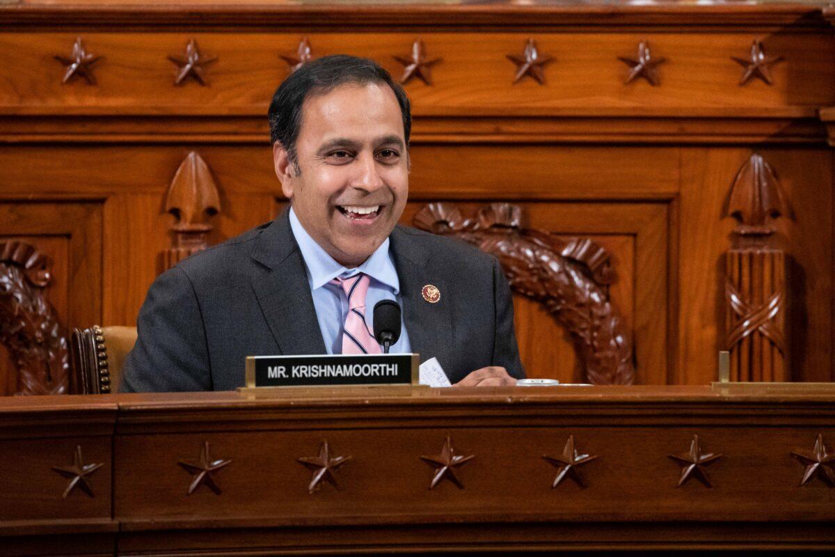 Rep. Raja Krishnamoorthi (D-Ill.) during a House Intelligence Committee hearing in Washington, on Nov. 20, 2019. (Samuel Corum-Pool/Getty Images)