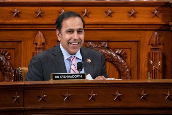 Rep. Raja Krishnamoorthi (D-Ill.) during a hearing before the House Intelligence Committee in the Longworth House Office Building on Capitol Hill on Nov. 20, 2019. (Samuel Corum-Pool/Getty Images)