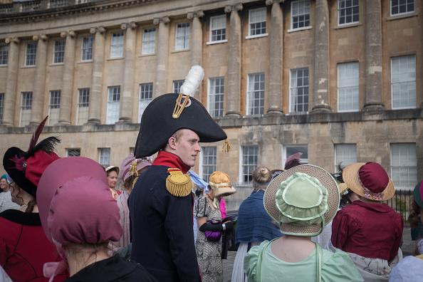A man dressed as Capt. Wentworth, who is the love interest of Anne Elliot, the protagonist of "Persuasion," in Bath, England, on Sept. 9, 2017.  (Matt Cardy/Getty Images)
