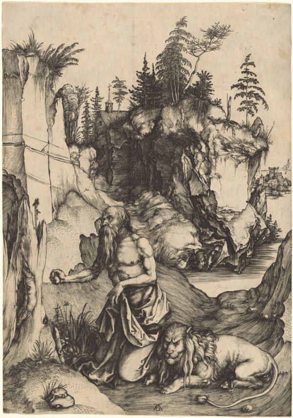 "Saint Jerome Penitent in the Wilderness," circa 1496, by Albrecht Dürer. Engraving on laid paper; 12 1/2 inches by 8 3/4 inches. Joan and David Maxwell Fund, Pepita Milmore Memorial Fund and The Ahmanson Foundation, The National Gallery of Art, Washington. (Public Domain)