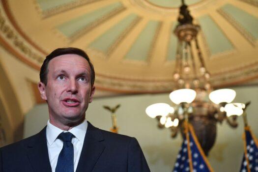 Sen. Chris Murphy (D-Conn.) speaks during a press conference following Senate Democrat policy luncheons at the U.S. Capitol in Washington on June 7, 2022. (Nicholas Kamm/AFP via Getty Images)