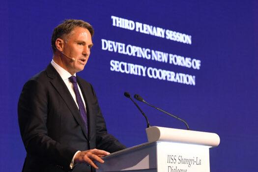 Australia's Deputy Prime Minister and Minister of Defence Richard Marles speaks at the Shangri-La Dialogue summit in Singapore on June 11, 2022. (Roslan Rahman/AFP via Getty Images)