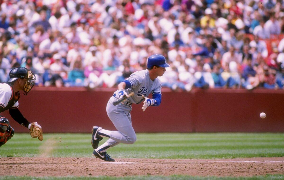 Second baseman Steve Sax of the Los Angeles Dodgers runs for a base during a game in the 1980s. (Otto Greule Jr./Getty Images)