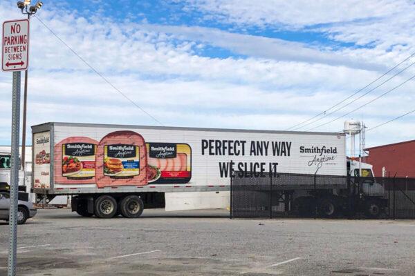 A truck arrives at Smithfield Foods' pork plant in Smithfield, Va., on Oct. 17, 2019. (Tom Polansek/Reuters)