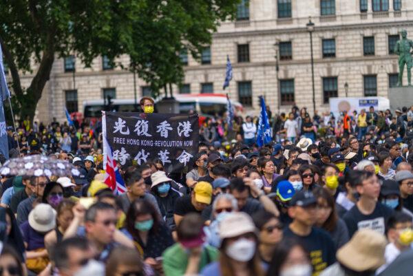 The rally “Be Water, Be United” in the London Parliament Square. (The Epoch Times, UK)