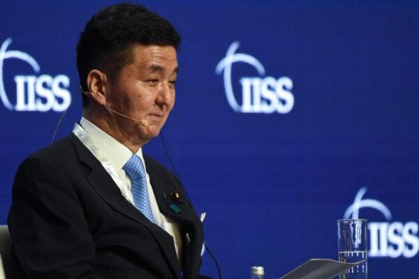 Japan's Defense Minister Nobuo Kishi speaks at the Shangri-La Dialogue summit in Singapore on June 11, 2022. (Roslan Rahman/AFP via Getty Images)