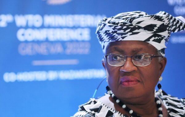 World Trade Organization (WTO) Director-General Ngozi Okonjo-Iweala attends a news conference ahead of the Ministerial Conference (MC12) in Geneva on June 12, 2022. (Denis Balibouse/Reuters)