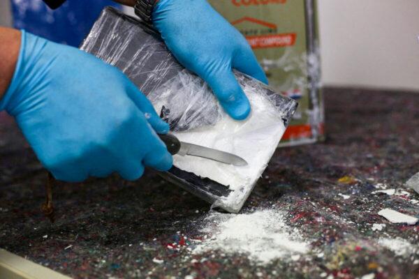 Cocaine was found in over 1,700 tins of wall filler, after German authorities seized more than 16 tons of cocaine in the northern port city of Hamburg, Germany, on Feb. 24, 2020, in Europe's largest cocaine haul to date. (Cathrin Mueller/Reuters)