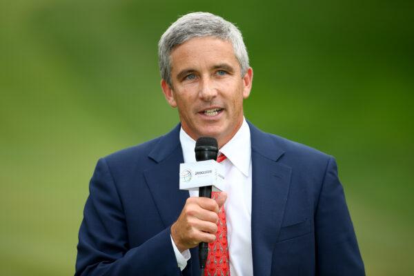 PGA TOUR Deputy Commissioner Jay Monahan speaks during the final round of the World Golf Championships - Bridgestone Invitational at Firestone Country Club South Course, in Akron, Ohio, on August 9, 2015. (Sam Greenwood/Getty Images)