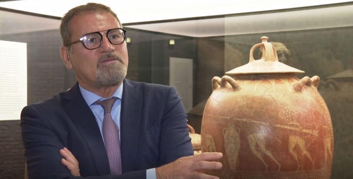 Massimo Osanna, director general of Italy's state museums, at the new "Museum of Rescued Art" in Rome on June 15, 2022.(AP/Screenshot via The Epoch Times)
