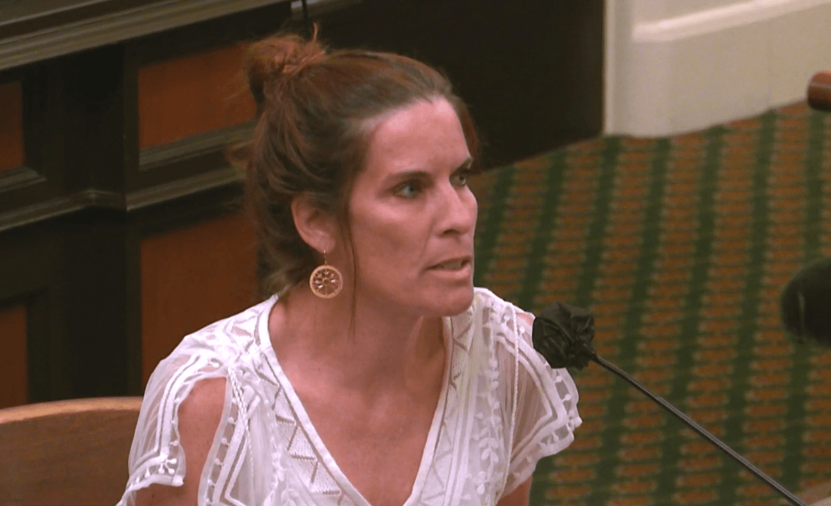 Erin Friday, the mother of a teen who once suffered from gender dysphoria, speaks at a California Assembly committee hearing in Sacramento on June 8, 2022. (Screenshot via California State Assembly)