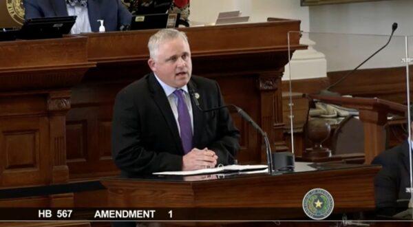 Texas state Rep. Bryan Slaton criticized Speaker Dade Phelan for his stand on Democrat chairs of committees. File image from April 1, 2021.  (Screenshot from a video courtesy of Rep. Bryan Slaton)