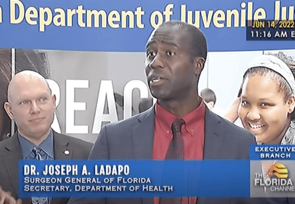 Florida Surgeon General Dr. Joseph Ladapo addresses the media after a roundtable discussion on fatherlessness, on June 14, 2022. (Screenshot, The Florida Channel via The Epoch Times)