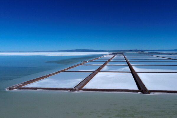 Evaporation pools for the extraction of lithium at the Salar de Uyuni, outside of Uyuni, Bolivia, on March 26, 2022. (Claudia Morales/Reuters)