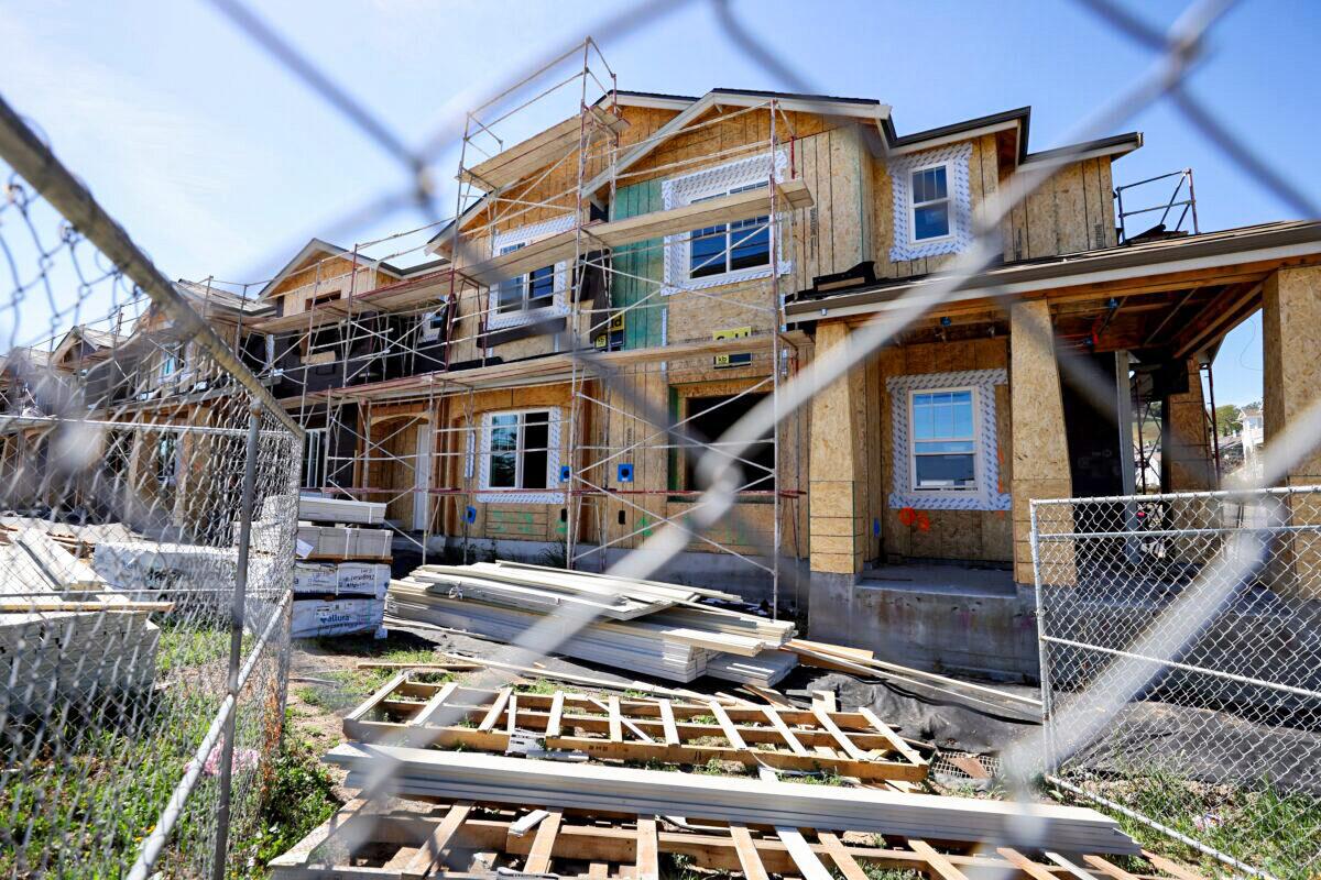 New homes are under construction at a housing development in Novato, Calif., on March 23, 2022. (Justin Sullivan/Getty Images)