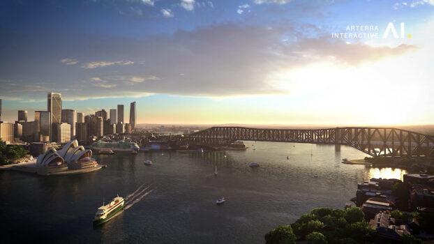 A cantilever bridge design was submitted by Dorman Long and Co Project to the Sydney Harbour Bridge competition. (Courtesy of Arterra Interactive)