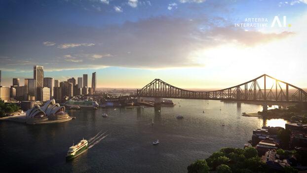 This three-way bridge design was submitted by McClintic Marshall Products to the Sydney Harbour Bridge competition. (Courtesy of Arterra Interactive)