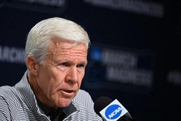 Davidson Wildcats head coach Bob McKillop during the press conference before the first round of the 2022 NCAA Tournament at Bon Secours Wellness Arena in Greenville, S.C., on March 17, 2022. (Bob Donnan/USA TODAY Sports via Field Level Media)