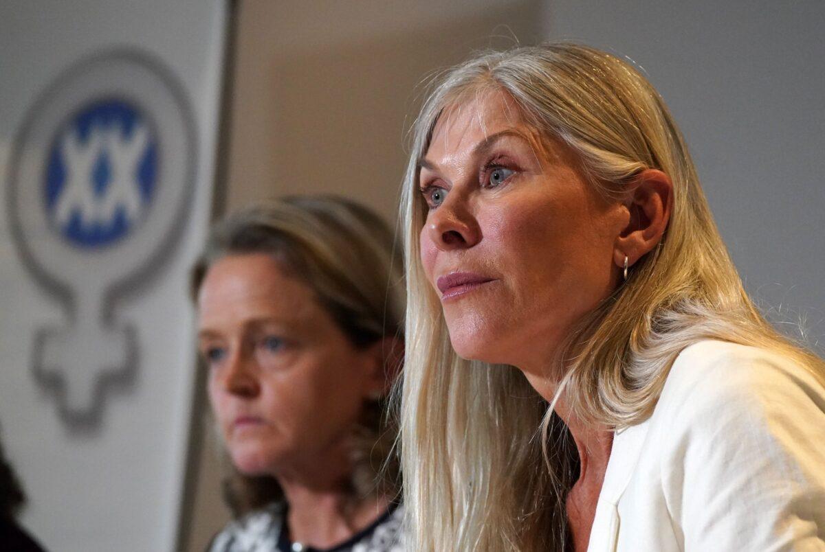 Former Olympians Sharron Davies (R) and Mara Yamauchi (L), outspoken advocates for women's sports, spoke at a women's conference in Edinburgh, Scotland, on June 16, 2022. (Andrew Milligan/PA)