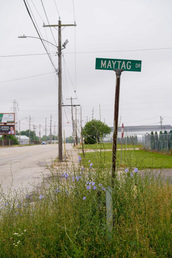 Even though the Maytag plant has left, Maytag Drive remains in Galesburg, Ill., on June 7, 2022. (Cara Ding/The Epoch Times)