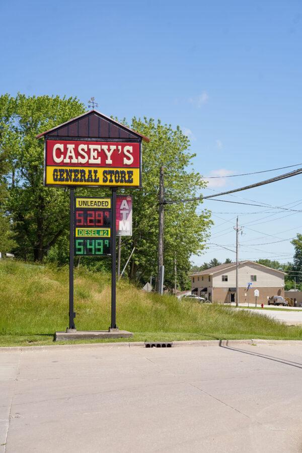 A gas station shows over $5 per gallon prices in Carbon Cliff in the 17th district in western Illinois on June 7, 2022. (Cara Ding/The Epoch Times)