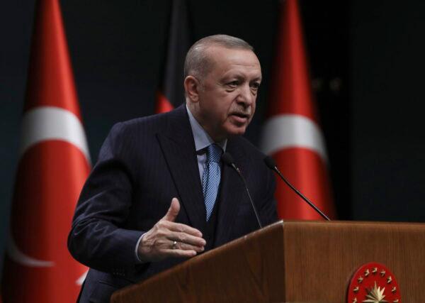 Turkey's President Recep Tayyip Erdogan speaks during a news conference, in Ankara, Turkey, on May 14, 2022. ( Burhan Ozbilici/AP Photo)